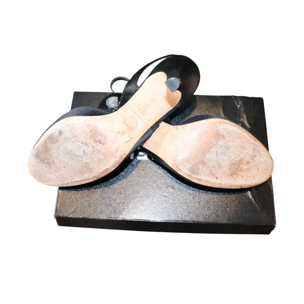 Chanel Vintage Satin Slingback Heels With Bow Detail, Size 39.5